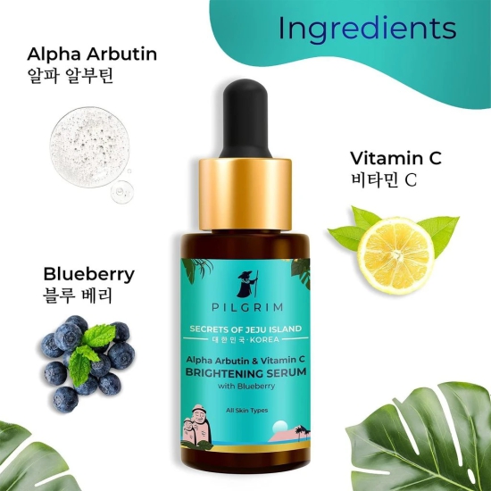 PILGRIM Korean 2% Alpha Arbutin & 3% Vitamin C Brightening Face Serum for glowing skin| Alpha arbutin face serum|All skin types | Men & Women| Korean Skin Care| Vegan & Cruelty-free |