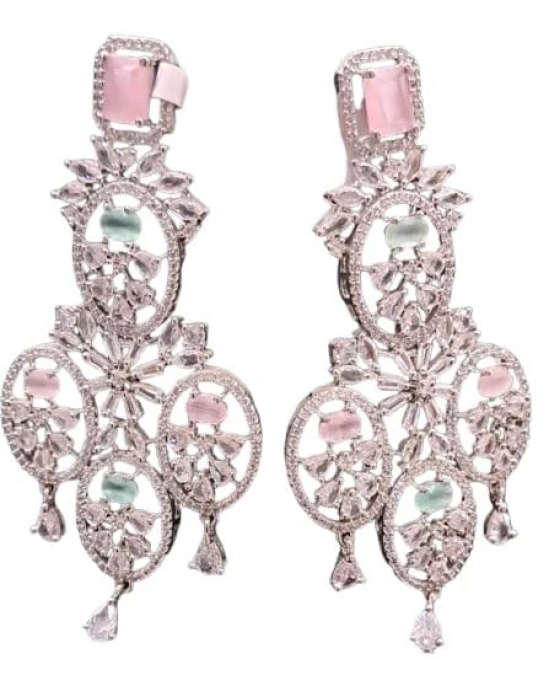 American Diamond Earrings with Green and Pink Stones