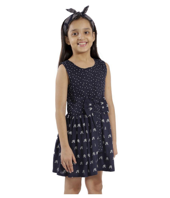 Kids Cave dress for girls fit and flare with Bow fabric printed rayon (Color_Blue, Size_3 Years to 12 Years) - None