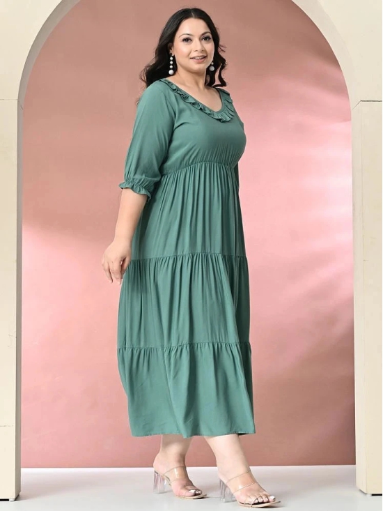 PrettyPlus by Desinoor.com Rayon Solid Midi Womens Fit & Flare Dress - Sea Green ( Pack of 1 ) - None