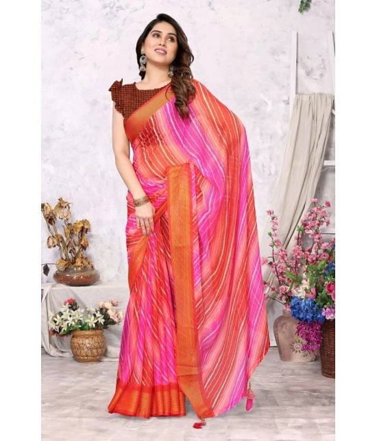 Rangita Women Leheria Printed Chiffon Saree with Blouse Piece - Pink - Pink