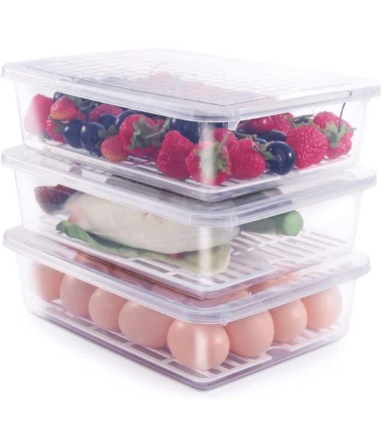 SHARUJA Fridge Container Polyproplene Transparent Food Container ( Set of 3 ) - Transparent