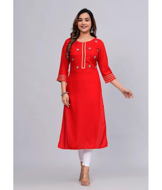 MAUKA Rayon Embroidered Straight Womens Kurti - Red ( Pack of 1 ) - None