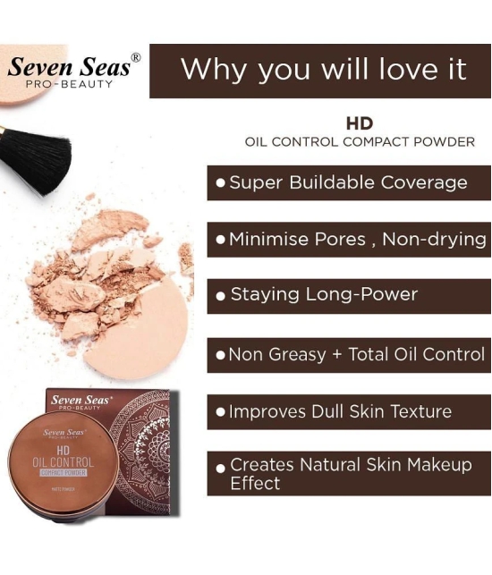 Seven Seas HD Oil Control 2 in 1 Matte Compact Powder | Compact Powder for Face Makeup (Natural)