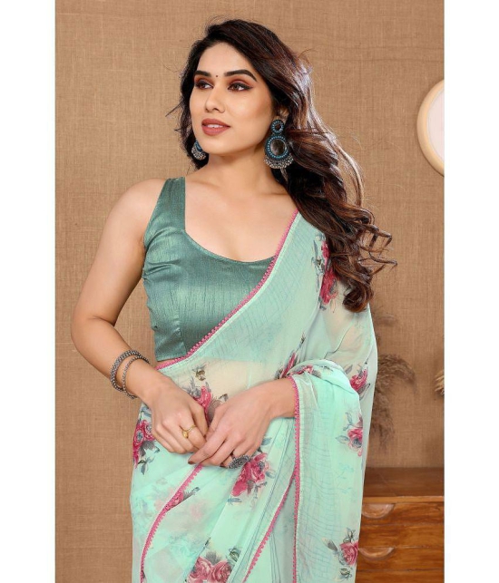 Gazal Fashions Georgette Printed Saree With Blouse Piece - Green ( Pack of 1 ) - Green