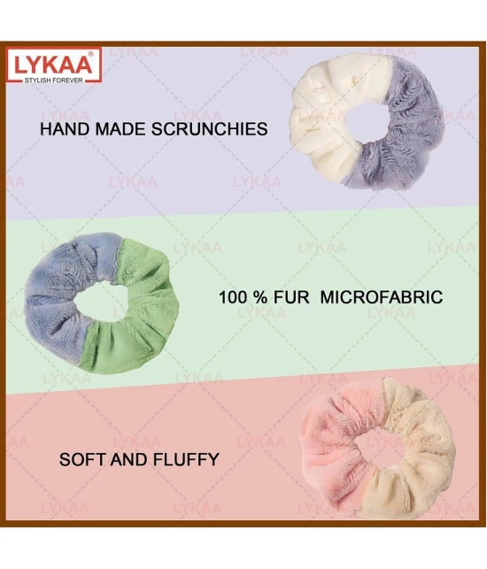 LYKAA Fur Microfabric Hair Scrunchies Elastics Ponytail Holders for Women & Girls - 3 Pcs Multicolor - Multi