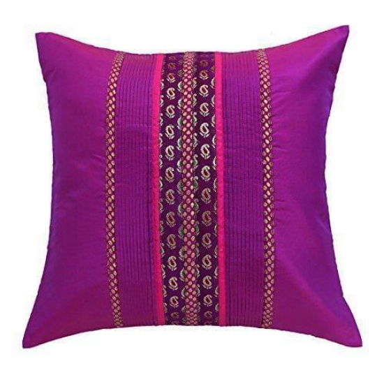 ANS Purple Pleated Cushion with Multicolour Brocade