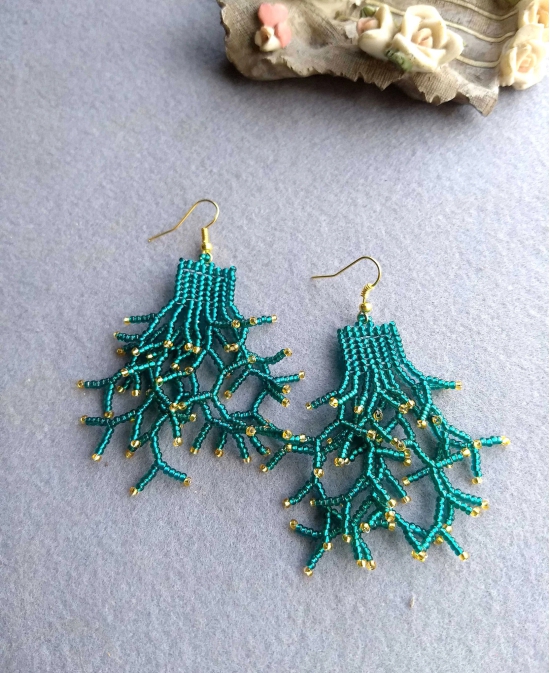 Teal Beaded Earrings for Women