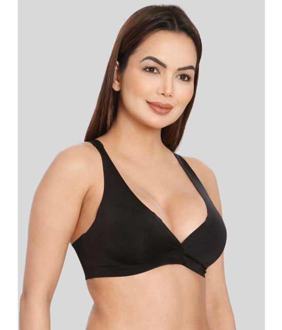 ILRASO - Black Satin Removable Padding Women's Plunge Bra ( Pack of 1 ) - None