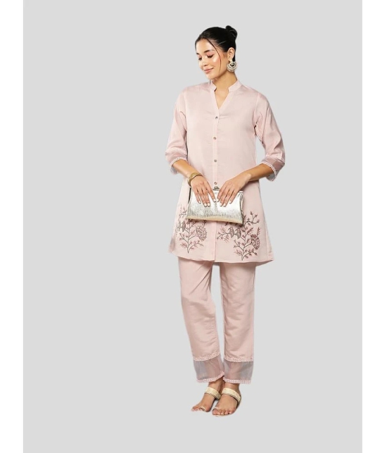 Aarika Peach Embroidered Pant Top Set - None