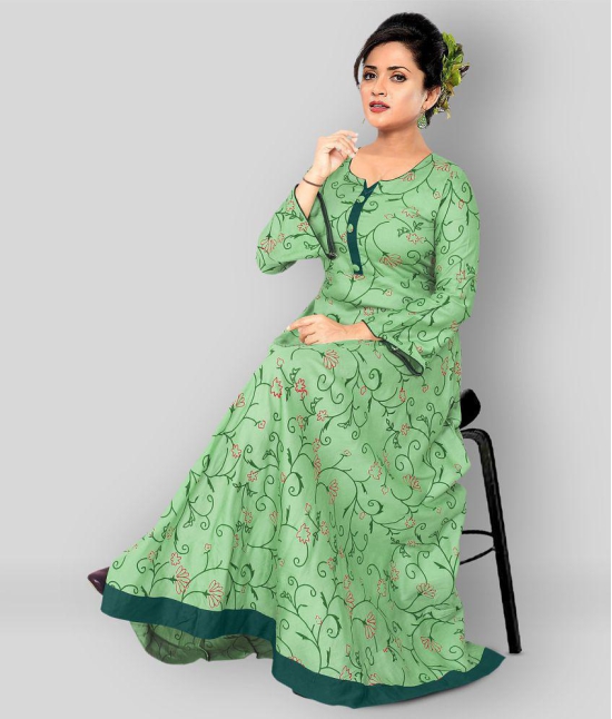 haya fashion - Green Rayon Women's Flared Kurti - M