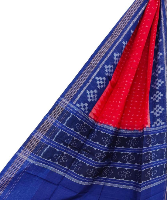 Red Blue Sambalpuri Handwoven Single Ikat Cotton Dupatta