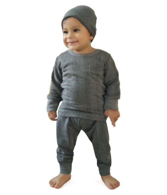 HAP Kings Round Neck Grey Melange Winter Thermal Set of Top Trouser /Thermal for Girls & Boys - None