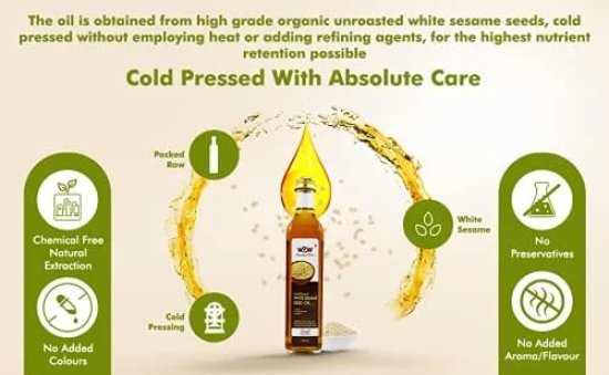 WOW Cooking Oils Virgin Cold Pressed White Sesame Seed Cooking Oil (925 Ml x 6) with Free (55 GMS x 4 Varieties) Raw Honey