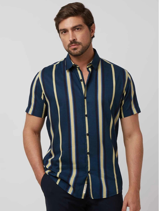 Navy Wide Stripe Slim Fit Casual Shirt