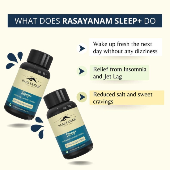 Rasayanam Sleep+ PACK OF 3 | Valerian Root, Lavender, Chamomile | Helps calm & sleep naturally | Non habit forming