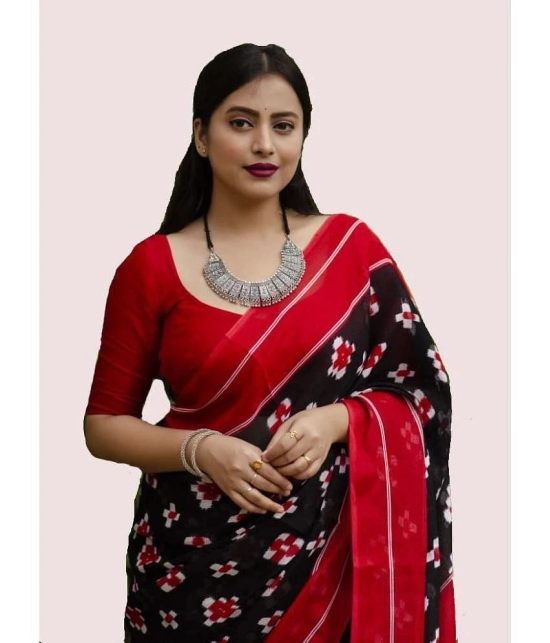 Bhuwal Fashion Cotton Printed Saree With Blouse Piece - Black ( Pack of 1 ) - Black