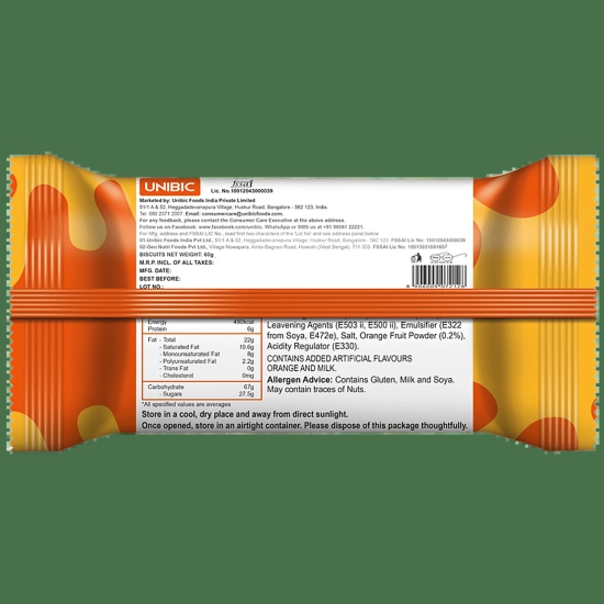 Unibic Orange Milk Cookies, 60G