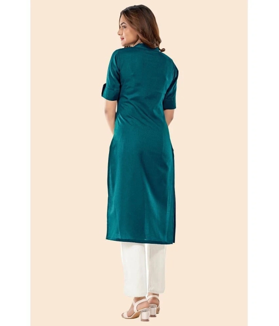 Glomee - Teal Cotton Womens Front Slit Kurti ( Pack of 1 ) - None