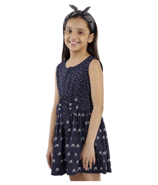 Kids Cave dress for girls fit and flare with Bow fabric printed rayon (Color_Blue, Size_3 Years to 12 Years) - None