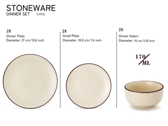 Handcrafted Stoneware Reactive Glaze Ceramic Dinner Set, 6 Pieces Serving for 2, Microwave and Dishwasher Safe, Bone-ash Free, Crockery Set for Dining and Gifting, Off White