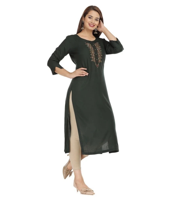 HIGHLIGHT FASHION EXPORT - Green Rayon Womens Straight Kurti ( Pack of 1 ) - XXL