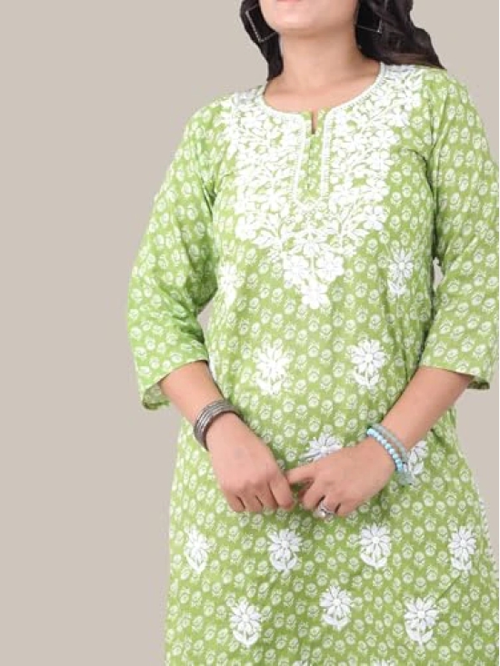 Lucknowi Chikankari Fine Embroidered Cotton Kurti and Palazzo Set Light Green