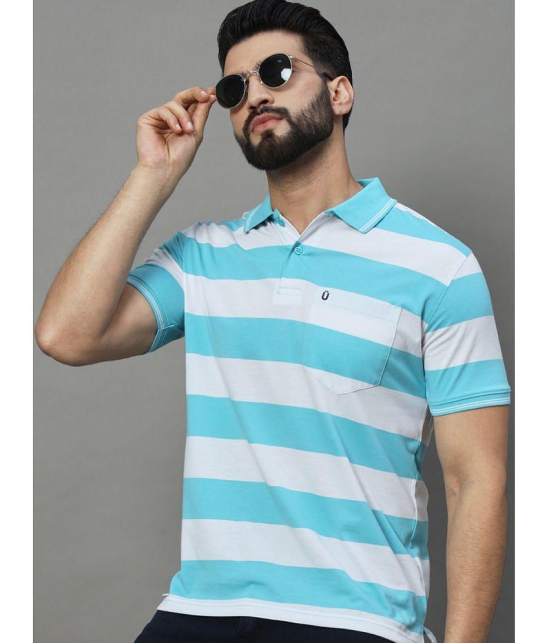 UNIBERRY Cotton Blend Regular Fit Striped Half Sleeves Mens Polo T Shirt - Sky Blue ( Pack of 1 ) - None