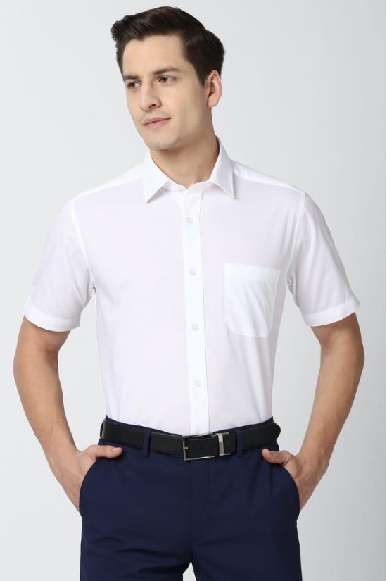 Men White Regular Fit Formal Half Sleeves Formal Shirt