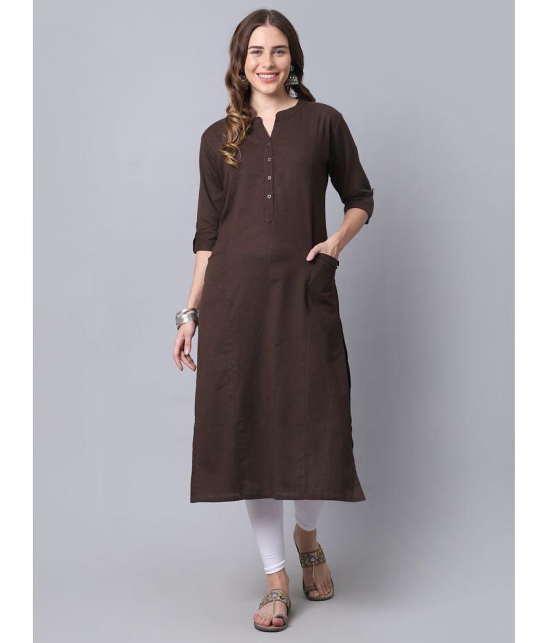 Pistaa - Brown Cotton Women's Straight Kurti ( Pack of 1 ) - None