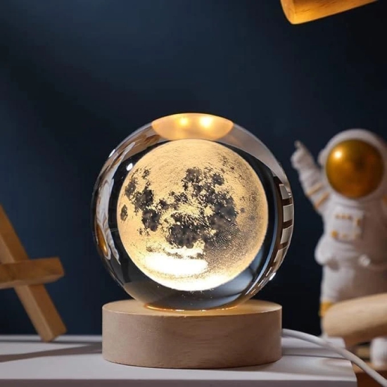 3D Crystal Ball Night Lamp(MOON) (6 cm) Crystal Ball Night Lamp Night Lights Decorative Lamp