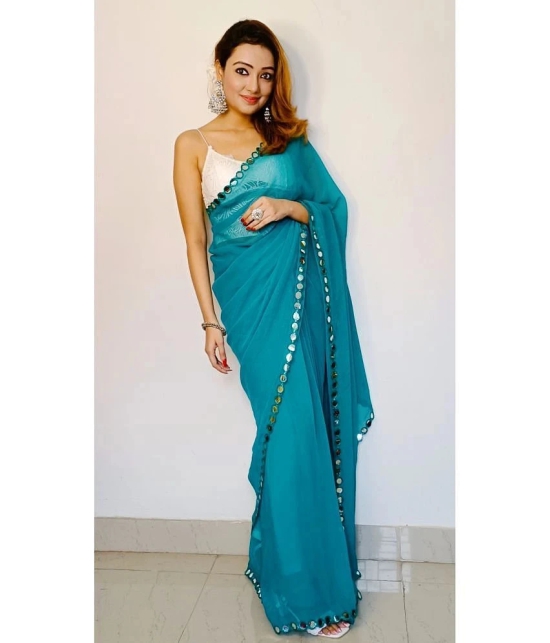 ANAND SAREES Chiffon Solid Saree With Blouse Piece - Light Blue ( Pack of 1 ) - Light Blue