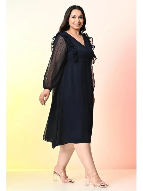 PrettyPlus by Desinoor.com Georgette Self Design Midi Womens Fit & Flare Dress - Navy ( Pack of 1 ) - None