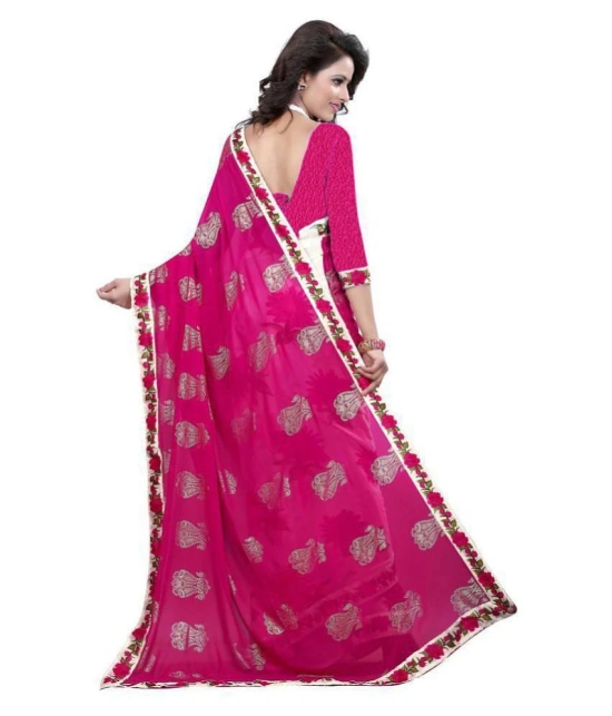 Gazal Fashions Pink,White Chiffon Saree