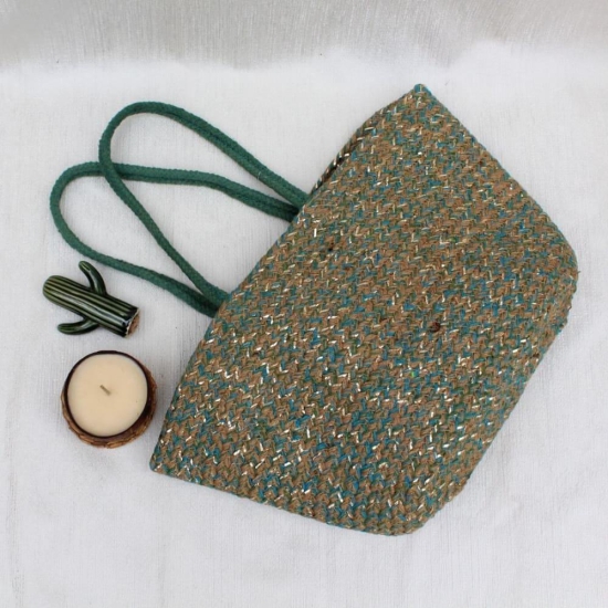 Green Jute Tote Bag - Green color