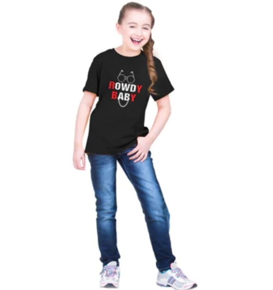 Girls Cotton Rowdy Baby Half Sleeve TShirt (Black) PID41508