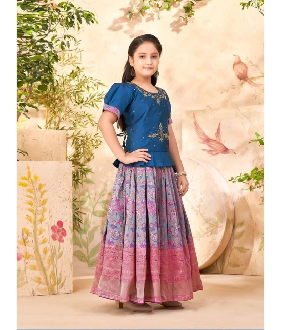 Aarika Teal Silk Girls Lehenga Skirt ( Pack of 1 ) - None