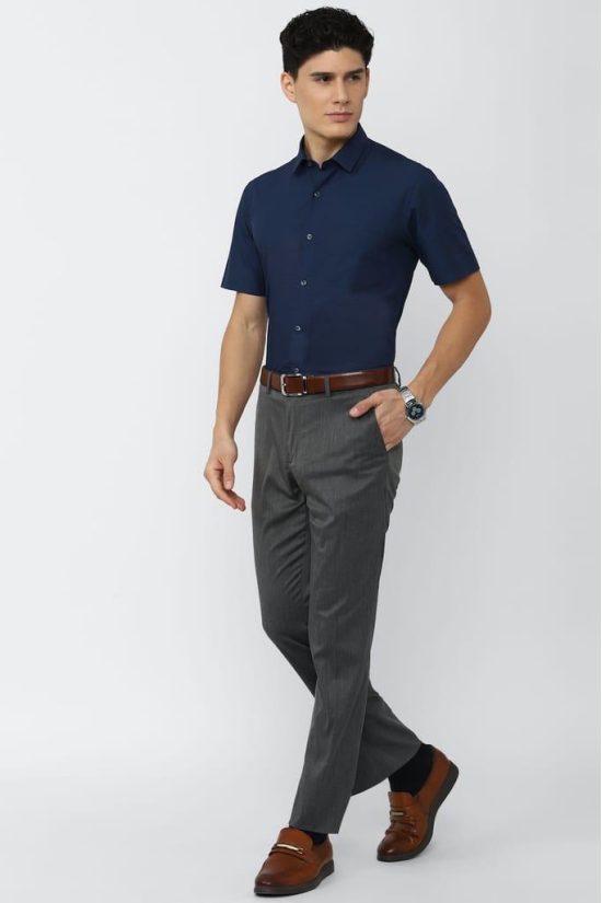 Men Navy Regular Fit Formal Half Sleeves Formal Shirt