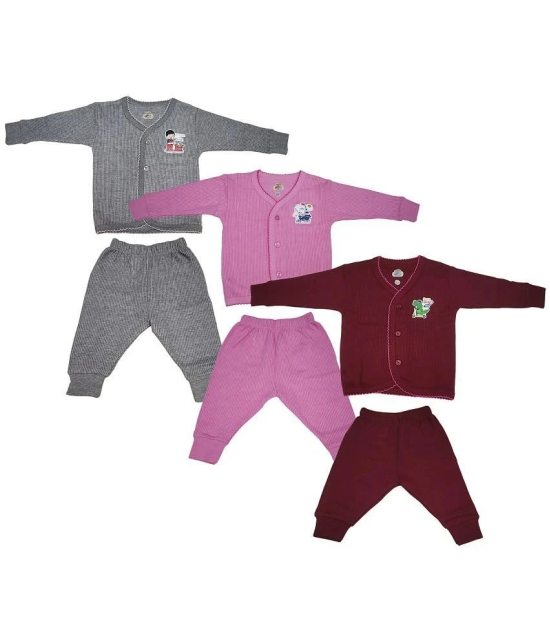 Lux Inferno Grey, Maroon and Pink Front Open Full Sleeves Upper & Lower Thermal Set for Unisex/Kids/Baby - Pack of 3 (#Toddler) - None