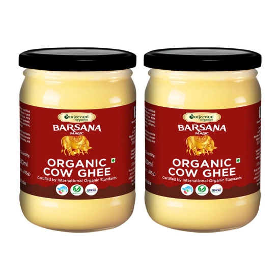 Organic A2 Cow Ghee Glass Jar Pack of 2, 500ml | Organic Grass Fed Indian Cow Ghee | Wood Churned With Bilona Process | Pure, Natural & Healthy | Lab Tested | Farm Made in Small Batches