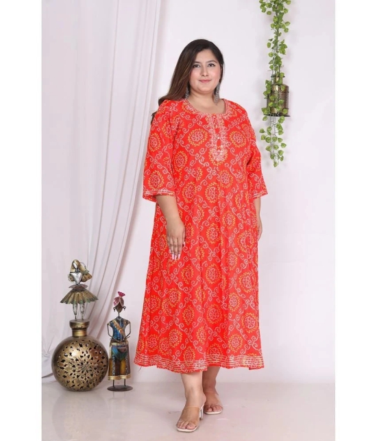 Swasti Cotton Blend Printed Flared Womens Kurti - Orange ( Pack of 1 ) - None