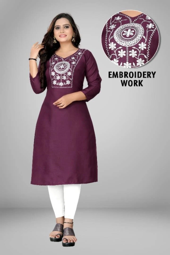 Womens Beautiful Cotton Mirror Work Straight Kurta-L / Purple