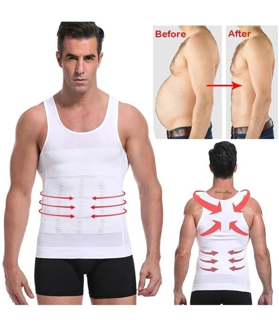 Size M Weight Loss Slimming Shirt Waist Belt Body Shaper - White