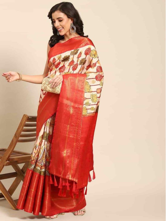 Women's Kalamkari Print with Regal Weave Silk Saree With Unstiched Blouse Piece