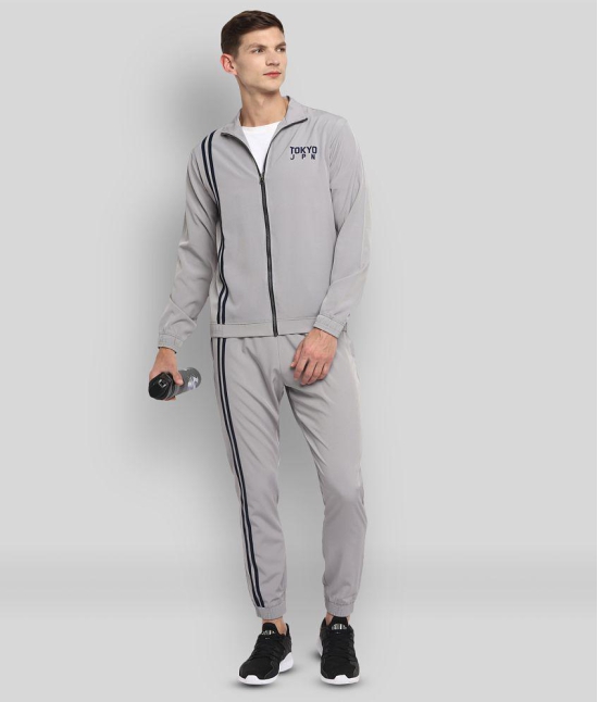 YUUKI - Light Grey Polyester Regular Fit Striped Mens Sports Tracksuit ( Pack of 1 ) - XL