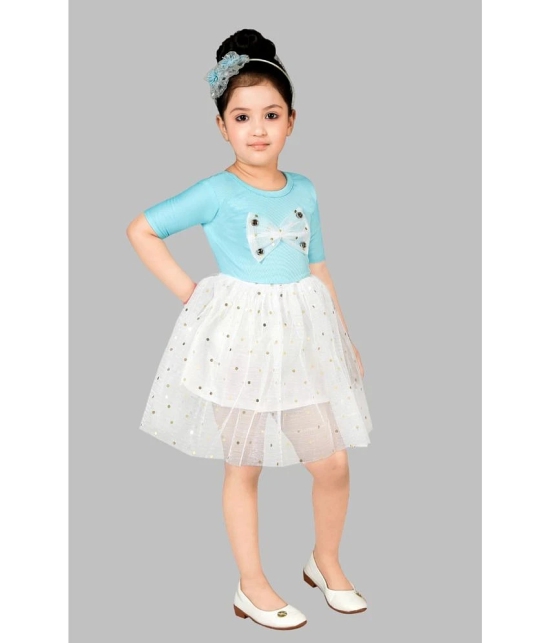 Coxxup Sky Blue Net Girls Fit And Flare Dress ( Pack of 1 ) - None