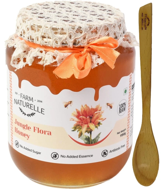 Farm Naturelle-Jungle Flower Wild Forest Honey | 100% Pure Honey |1000g+150g Extra and a Wooden Spoon | Raw Natural Unprocessed Honey - Un-Heated Honey | Lab Tested Honey in Glass Bottle.