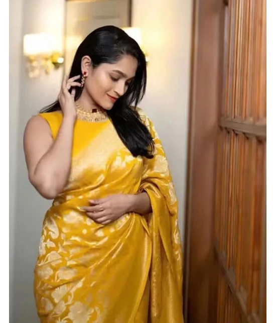 Apnisha Banarasi Silk Embellished Saree With Blouse Piece - Yellow ( Pack of 1 ) - Yellow