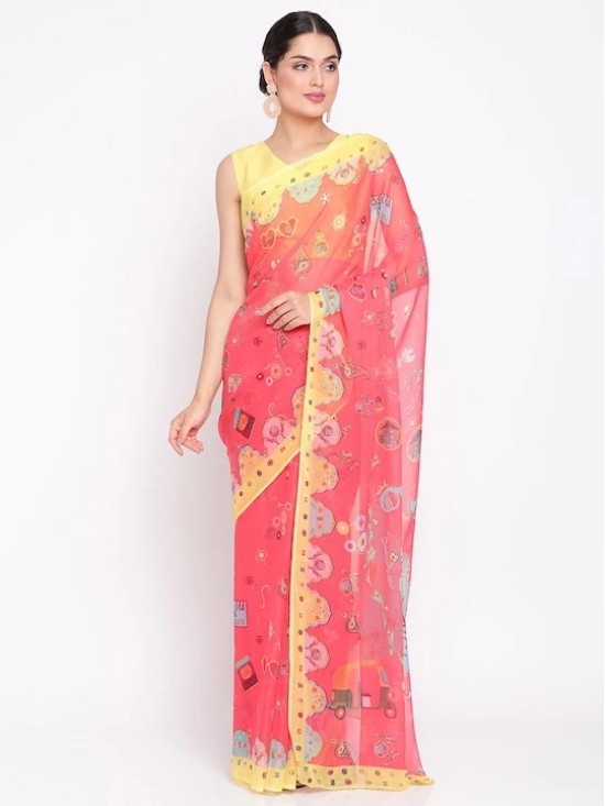 Pink & Yellow Quirky Print Saree