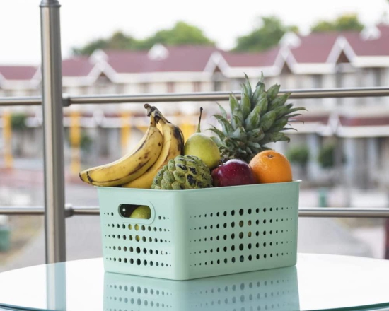 SR 3 Pieces Plastic Storage Basket Multipurpose Colorful For Kitchen & Home Organiser Box For Wardrobe, Fruits Vegetables, Toys, Stationary Items